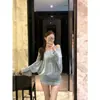 Vestido Sexy de un Solo Hombro con Mangas Murciélago y Espalda Descubierta para Mujer, Estilo Puro Deseo Primavera y Verano Falda Mini Bodycon Ajustada de Espalda Descubierta