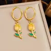 Aretes Colgantes de Tulipán Esmaltados Acero Inoxidable Chapado en Oro Aceite Goteado Estilo Pastoral Flores Moda Versátil Pendientes Transfronterizos para Mujeres
