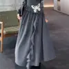 Vestido Largo de Manga Larga con Patchwork de Color Sólido, Cinta Plisada para Otoño e Invierno para Mujer, Elegante Decoración Tridimensional, Vestido Largo de Línea A que Ceñe la Cintura, Transfronterizo