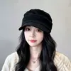 Boina de lana versátil vintage, estilo coreano, sombrero octagonal de pico de pato para adelgazar el rostro para mujer, sombrero de equitación cálido a prueba de viento para otoño e invierno