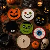 Posavasos de ganchillo hechos a mano para Halloween, calabaza, fantasma, monstruo, tapetes aislantes de lana, decoración de mesa festiva, posavasos