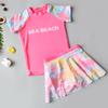 Traje de baño para niñas de manga corta con falda dividida estilo bóxer, talla grande para niñas, traje de baño para niños, protector solar, secado rápido para estudiantes y adolescentes