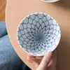 Tazón pequeño de arroz azul y blanco importado de Japón, tazón casero de lados rectos para avena, tazón para sopa, tazón cerámico retro de estilo japonés con pie alto anti-quemaduras