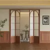 Porta de Correr Dobrável Estilo Francês Retro Ultra-estreita Porta de Divisória para Cozinha Varanda Quarto Trilho de Teto em Liga de Alumínio Porta de Correr