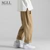 Pantalones de trabajo finos y holgados de estilo coreano para hombre, modernos, combinables, de verano, hasta los tobillos, de marca de moda, de pierna recta y pierna ancha, informales