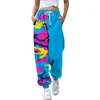 Pantalones jogger casuales de otoño 2024 transfronterizos europeos y americanos con estampado, corte ajustado, cintura alta, cordón y diseño de retazos