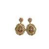 Pendientes de botón ovalados con incrustaciones de circonita bañados en oro estilo vintage, pendientes de perla con elegancia francesa, pendientes versátiles de lujo de alta gama