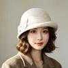 Nuevo sombrero de lana retro de tweed estilo francés para mujer, moderno sombrero de pescador de lana para otoño e invierno, sombrero tipo cubo elegante y que adelgaza el rostro