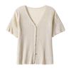 Camiseta de punto de ramio de verano 2024, jersey holgado de manga corta con cuello en V para mujer, abrigo corto, cárdigan fino