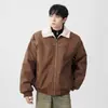 Jaqueta de Couro PU com Lã de Cordeiro Jaqueta Acolchoada de Algodão Masculina Feminina Inverno Grossa Quente Gola Lapela Casaco de Algodão Estilo Americano Casaco Cargo Quente