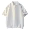 Camisa Polo Gola Padre Estilo Japonês para Homens, Manga Curta, Cor Lisa Simples, Verão 2026, Branco, Corte Solto, Versátil, Top Camiseta Respirável