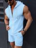 Traje con capucha para hombre de moda de verano transfronterizo, camiseta con cremallera, chaleco sin mangas a cuadros, shorts, conjunto de dos piezas