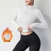 Chaqueta de Fitness Gruesa de Terciopelo Ajustada para Mujer, Corte 3D, Agujeros para el Pulgar, Cortavientos, para Correr por la Mañana, Ciclismo, Se Puede Usar como Ropa Exterior, Top de Yoga