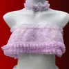 Lingerie Sexy, Estilo Suave e Doce, Uniforme de Três Peças Transparente, Desejo Puro, Renda Brincalhona, Conjunto de Top Tubo Estilo Bolo e Saia Curta
