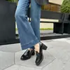 Mocassins de Salto Alto Estilo Britânico para Mulheres, Sapatos Pequenos de Couro Versáteis Retrô, Sapatos Simples Slip-On para o Dia a Dia