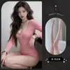 Lencería Sexy Lemon Story: Ajustado, Puramente Atractivo, Rayado, Tentador, Escote Bajo, Manga Larga, Bodie de Niña Estilo Dulce