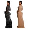 C6832 transfronteiriço AliExpress Amazon moda europeia e americana feminina vestido de malha com strass cor sólida vestido
