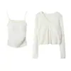 Conjunto de Dos Piezas Cardigan Corto Rosa Transpirable y Suave de Manga Larga + Camisola Interior Estilo Deseo Puro 11153
