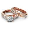 Hecheng Amazon venta caliente oro rosa de 14K vintage incrustado circonita europeo y americano compromiso Princesa Diamante conjunto anillo para mujer