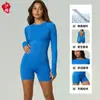Mono deportivo sin costuras transfronterizo para exteriores, de manga larga y pantalón corto, enterizo sin espalda, mono casual ajustado de fitness para yoga