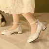 Zapatos Mary Jane de Tacón Grueso Nuevos Primavera 2026, Zapatos de Tacón Alto con Perlas Estilo Chino Cheongsam para Mujer, Falda de Cara de Caballo con Elemento Han