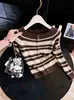 Cardigan de Tricô Listrado Simples de Um Ombro para Mulheres, Outono Manga Longa Emagrecedor Versátil Peça de Roupa Externa