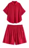 Comércio Exterior Transfronteiriço Moda Feminina 2026 Moda Europeia e Americana Conjunto de Camisa Solta com Botões e Caimento + Shorts para Mulheres B483085/6