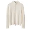 Cardigã de cashmere trançado de gola alta média para outono e inverno para mulheres, suéter de cor sólida de manga comprida, blusa base com zíper, moderno