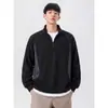 Sudadera de otoño estilo americano de trabajo pesado con patchwork y cuello alto para hombre, chaqueta deportiva pullover de media cremallera de corte holgado de moda