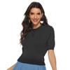 Nova Malha Feminina Casual de Manga Curta Cor Sólida Simples com Gola Polo Colorida para Estudantes Jr2316