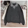Suéter de punto retro de bloques de color mezclado para otoño/invierno 2026, unisex, moderno, de ajuste holgado, jersey casual