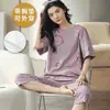 Pijama de Verano para Mujer de Estilo Nuevo con Mangas Cortas, Almohadillas en el Pecho y Pantalones de Tres Cuartos, Conjunto de Ropa de Casa Holgada Estilo Coreano para Jóvenes Tallas Grandes