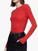Camiseta Feminina Manga Longa Cruzada Europeia e Americana Hot Girl Cintura Marcada Ombro Direito Look Emagrecedor Outono Camisa Base para Camadas Pronta para Venda