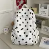 Mochila pequeña con estampado de lunares gris plateado estilo francés, suave y dulce, adecuada para niñas y estudiantes, perfecta para salidas de vacaciones y crear una atmósfera acogedora.