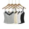 6959-25 Primavera Novo Estilo Europeu e Americano Menina Doce Lazer Poá Contraste Costura de Renda Pequeno Camisole Colete