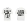 Saint Vintage Streetwear Americano Suelto Camiseta de Manga Corta Vintage Estampada para Hombre Letras Cara Grande Creativa