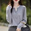 Suéter de otoño con cuello semiabierto y contraste, cárdigan de lana, moda femenina, top de punto holgado de manga larga antiedad