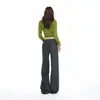 Calça Casual Retrô Americana com Cordão, Cintura Média-Baixa, Corte Reto Levemente Solto, Outono/Inverno 2026, Transfronteiriça, para Mulheres