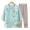 Blusas de Chiffon Novas para Mães no Verão, Conjuntos de Verão para Meia-Idade e Idosos, Conjuntos de Chiffon Estilo Chinês Estrangeiro