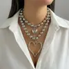 Collar de Perlas Artificiales con Cuentas Estilo Barroco Europeo y Americano, Único y Exagerado Collar de Corazón de Lava de Doble Capa Cadena para Suéter