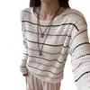 Elegante Suéter de Punto Hueco con Cuello Redondo para Mujer, Nuevo Estilo Primavera y Otoño 2026, Jersey Delgado Protector Solar con Tirantes