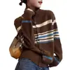 Otoño e Invierno Nuevo Color Bloque Rayas Cuello Alto Tejido Cárdigan Suéter Abrigo Manga Larga Mujer Top Estilo Coreano Ropa de Mujer Venta al por Mayor