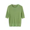 Blusa de Tricô Lisa de Manga Curta Solta para Mulheres, Nova Coleção Primavera/Verão 2026, Gola Redonda, Emagrecedora, Versátil, Camiseta Vazada
