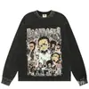Divertido Independiente Divertido Dibujo Animado Cabeza Grande Cara Gris Cara Grande Tinta Blanca Impresión Digital Directa Camiseta de Manga Larga Top