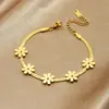 Moderna Cadena de Acero Inoxidable Chapada en Oro Transfronteriza con Colgante de Margarita y Hoja Joyería Pulsera Simple Versátil
