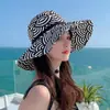 Sombrero de Pescador Flor de Ola para Mujer, Sombrero de Sol con Protección Solar para Verano, Estilo Coreano Versátil para Vacaciones en la Playa, Sombrero de Sol de Ala Ancha para Proteger el Rostro