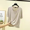 Camiseta Holgada Nueva de Verano para Mujer de Modal Manga Corta Camiseta Básica Cuello Redondo Top Versátil Color Sólido Talla Grande Media Manga