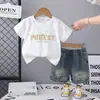 Collar Creativo para Niños Cuello Redondo Transpirable Holgado Traje Venta Directa Verano Nuevo Casual Camiseta de Manga Corta Conjunto de Dos Piezas