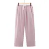 Pantalones de pijama de algodón puro para mujer, finos y holgados, adecuados para usar fuera, para madres de mediana edad, pantalones caseros de cuadros 100% algodón, estilo fino de verano