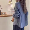 Camisa de Manga Larga a Cuadros Pequeños Estilo Europeo para Mujer, Nueva Colección Otoño 2025 Cárdigan Camisa Vintage de Manga de Linterna